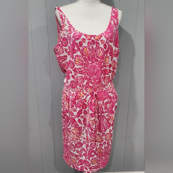 Lilly Pulitzer Pink Orange White Kori Dress Chum Bucket Print Szs Large - Picture 2 of 8